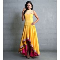 Yellow Colour up and down banglori silk gown